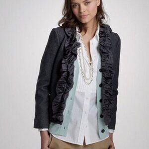 J.Crew Chimera Silk Ruffle Wool Blazer Sz4—Charcoal
